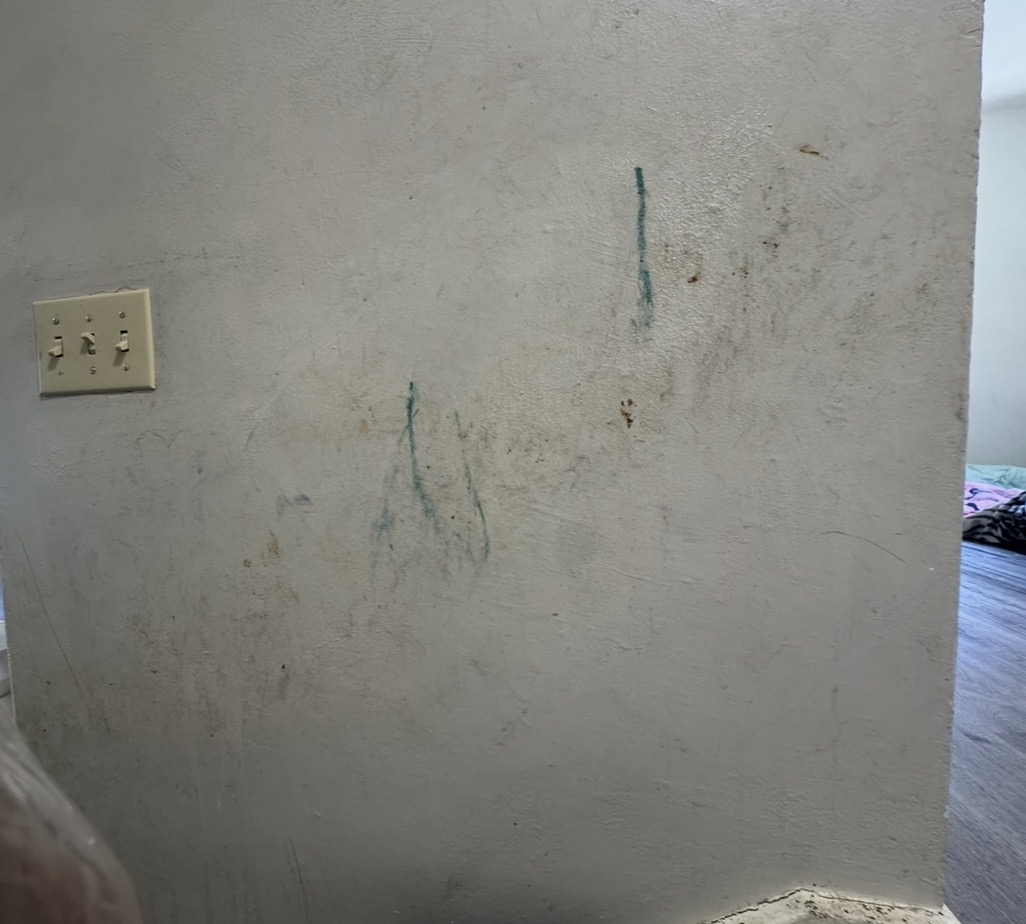 Wall before cleaning - stains and marks